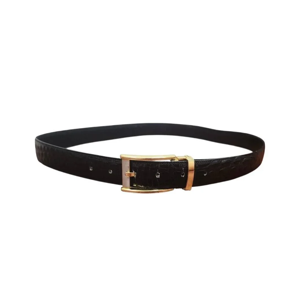 Black Alligator Leather with Gold-tone Buckle Belt Men Italy Size 38/95